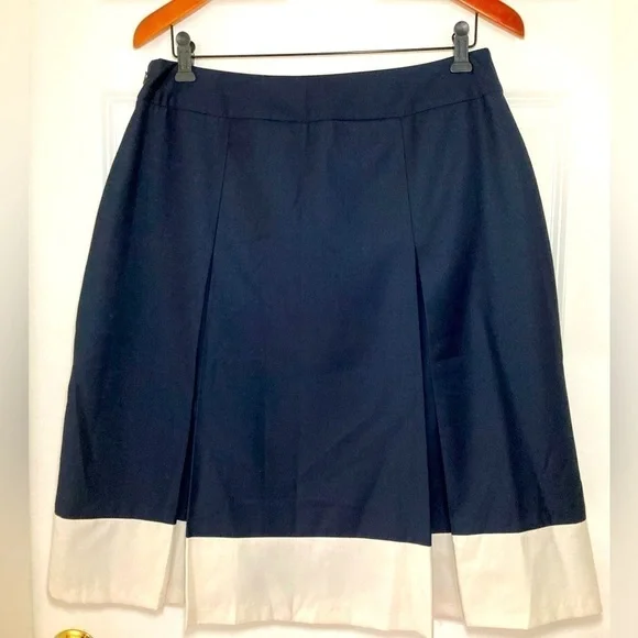 EUC Ann Taylor Navy and White pleated skirt - size 10 - Picture 2 of 3